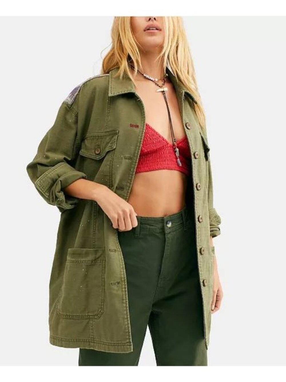 We The Free - Free People Spruce Military Shirt Jacket - Moss - Size Small - Picture 2 of 10